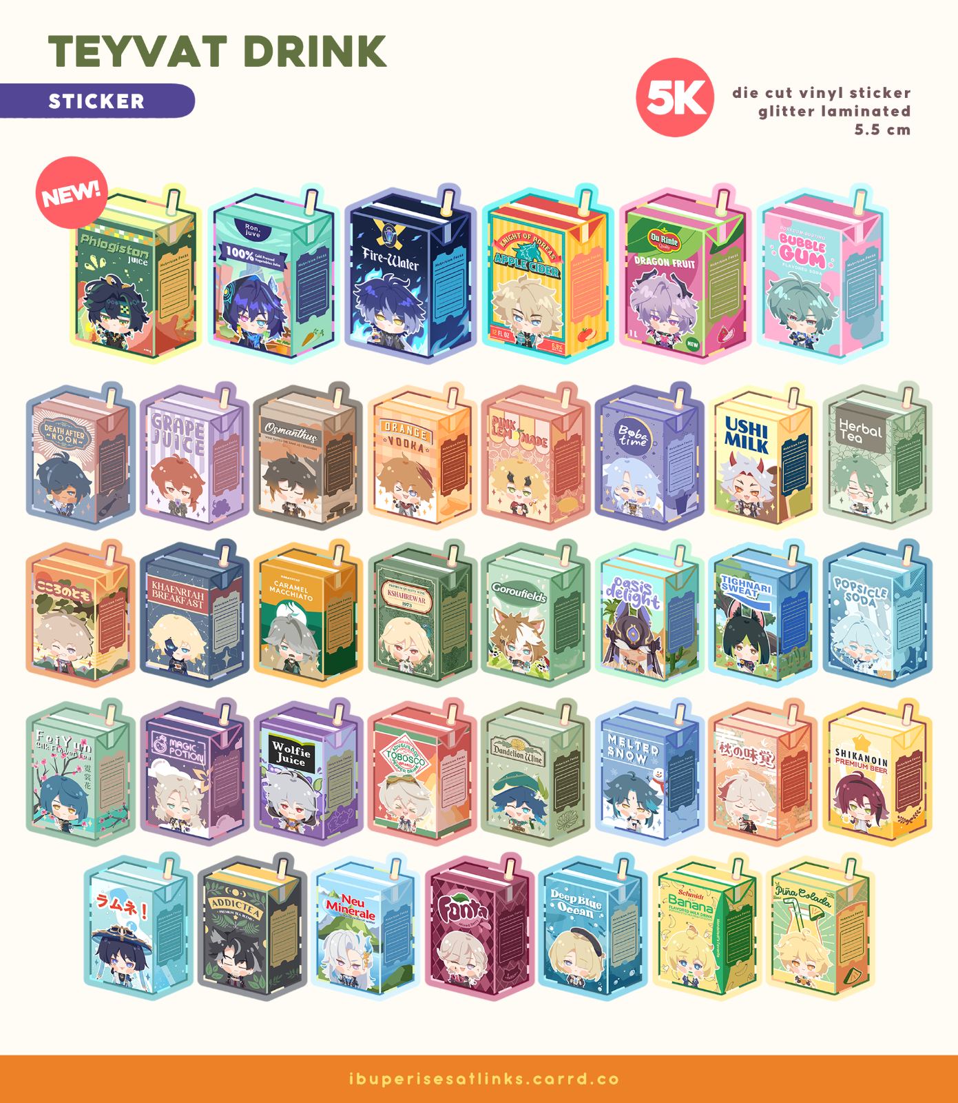 Teyvat Drink Series Glitter Sticker