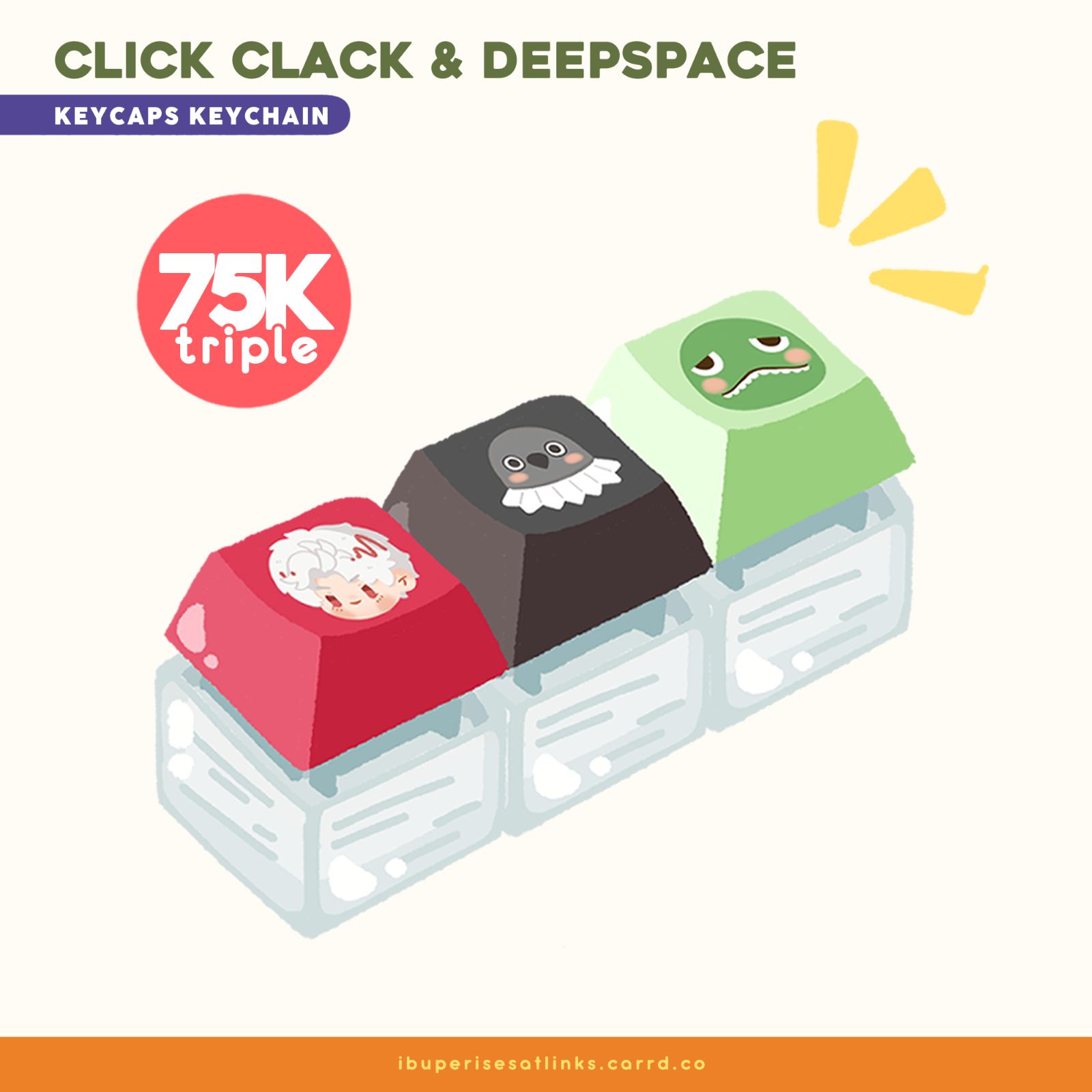 Click Clack & Deepspace Keycaps Keychain - Triple